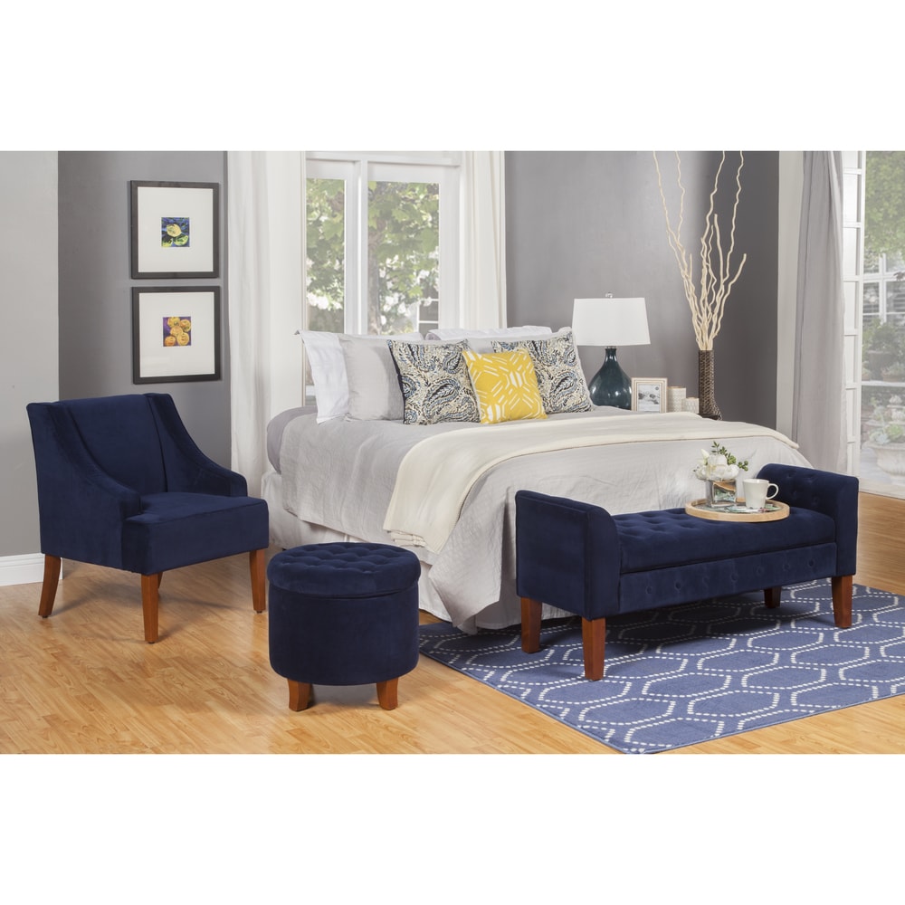 Copper Grove Malakoff Navy Velvet Storage Bench/ Settee