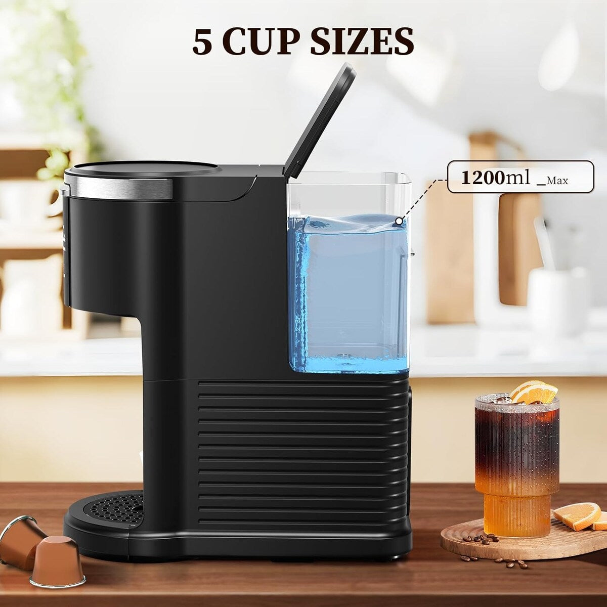 Single Serve Coffee Maker for K-Cups Pods & Ground Coffee, with 40 oz Water Tank, 5 Brew Sizes Up To 14 Oz, Self-cleaning