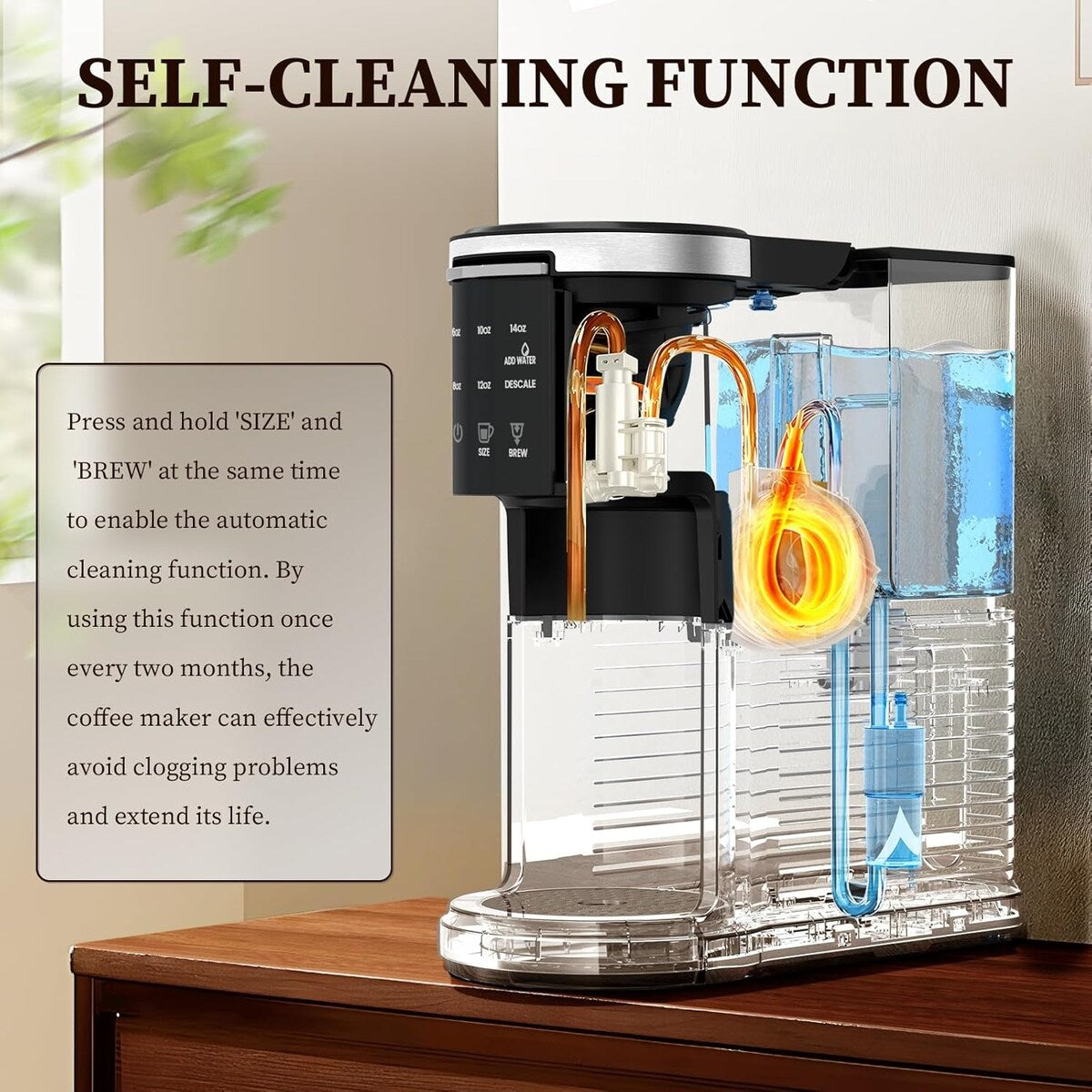 Single Serve Coffee Maker for K-Cups Pods & Ground Coffee, with 40 oz Water Tank, 5 Brew Sizes Up To 14 Oz, Self-cleaning