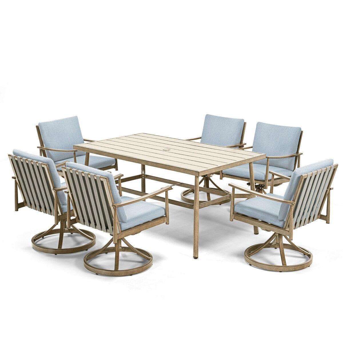 SleekLine 7-Piece Aluminum Patio Dining Set with Webbing Chair Back and Removable Cushions