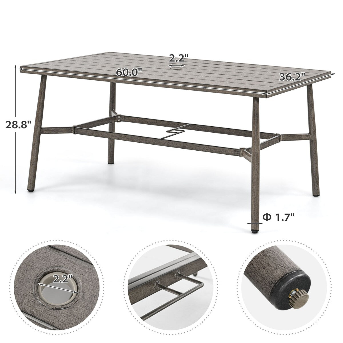 SleekLine 7-Piece Aluminum Patio Dining Set with Webbing Chair Back and Removable Cushions