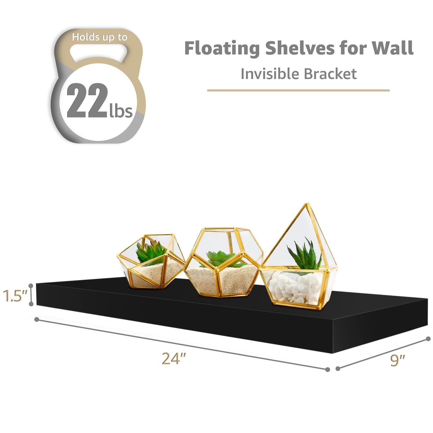 Sorbus Floating Wall Shelves Wood Wall Mounted Decor for Books and Storage with Invisible brackets - Set of 3