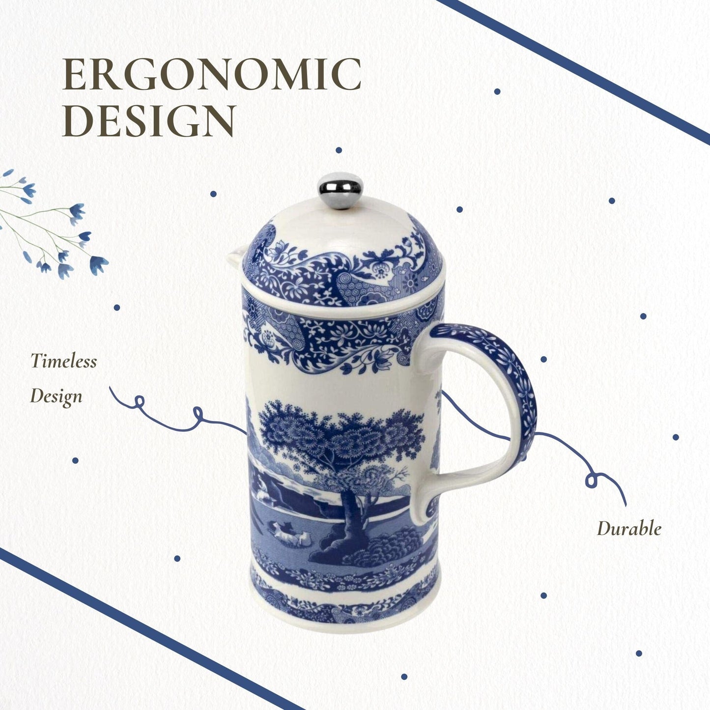 Spode Blue Italian Cafetiere French Press - 28 Ounce