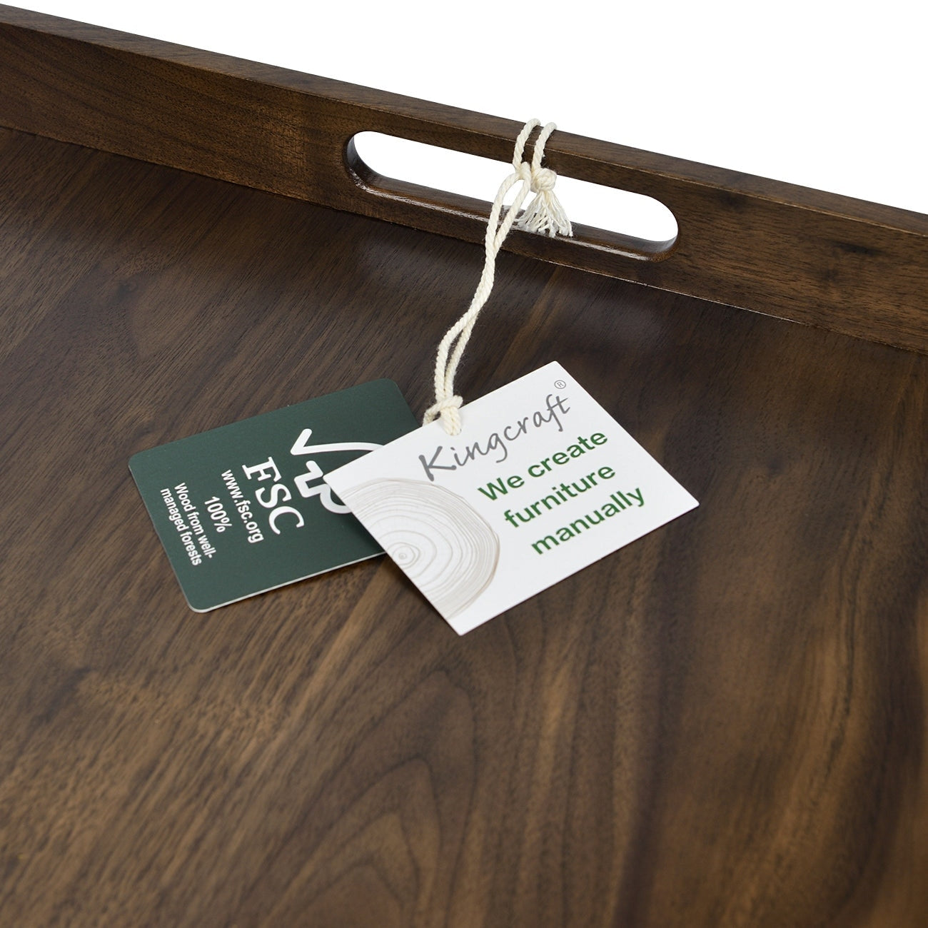KINWELL Square Black Walnut Wood Serving Tray Ottoman Tray with Handles