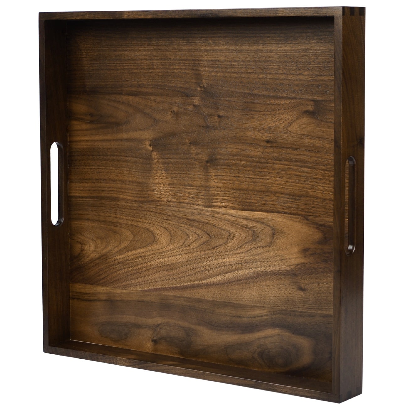 KINWELL Square Black Walnut Wood Serving Tray Ottoman Tray with Handles