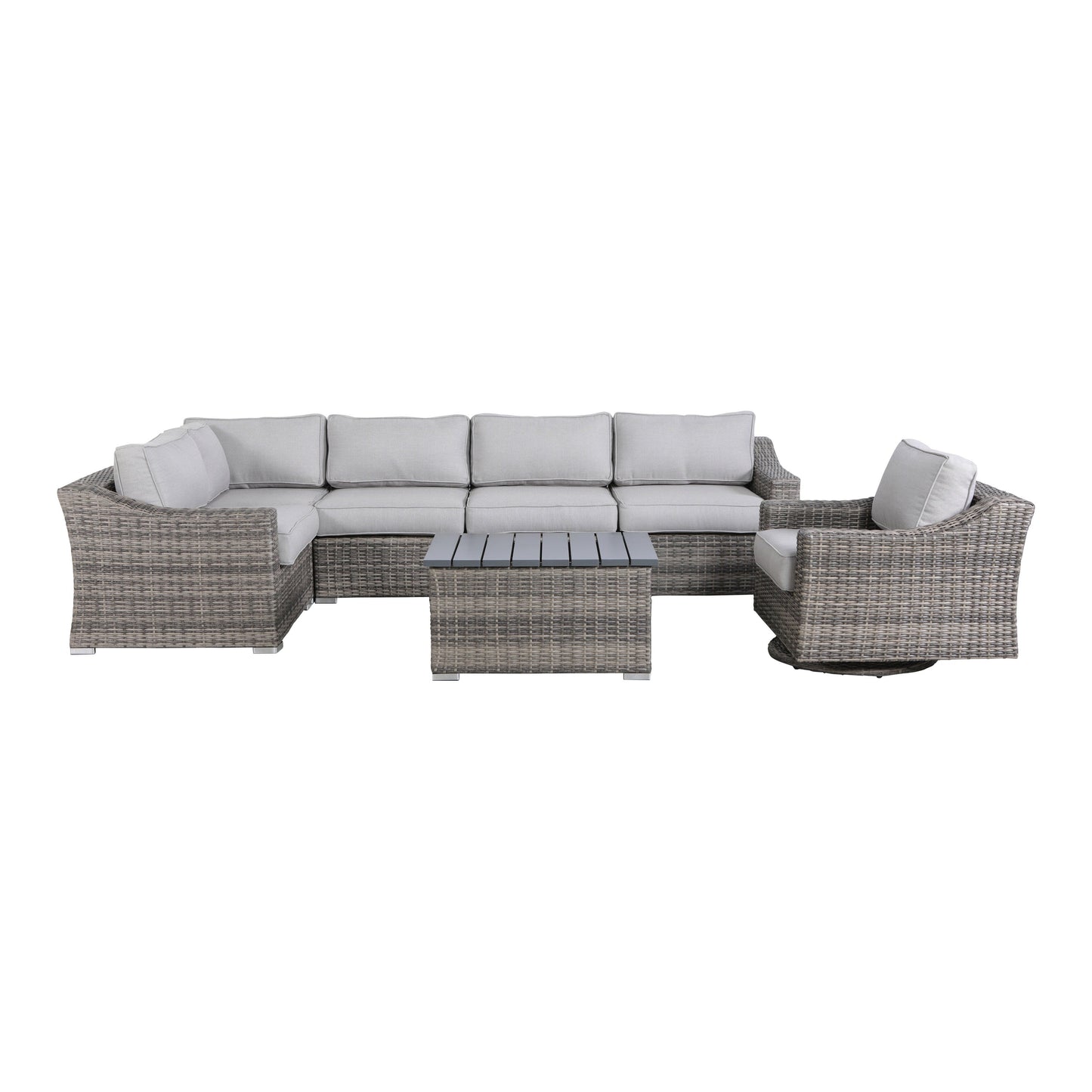 Swivel Rocker Grey 7 Piece Sectional Seating Group With Cushion