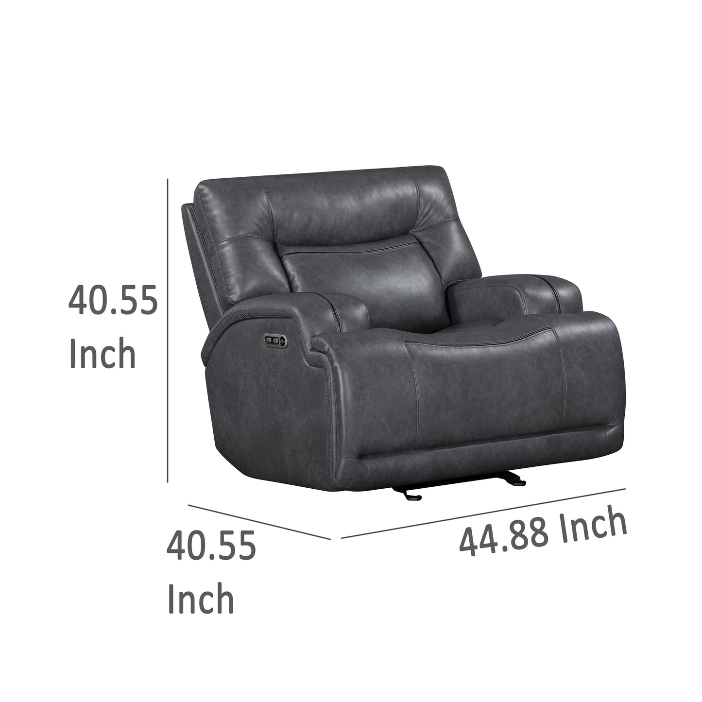 Tito Power Glider Reclining Chair, Gray Polyester, Pillow Top Armrests