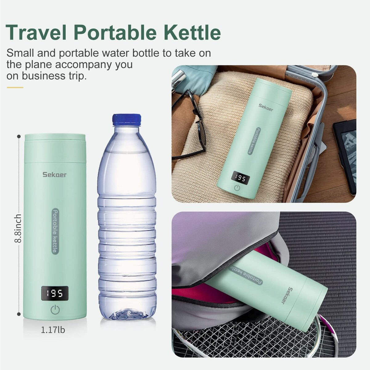 Travel Electric Tea Kettle Portable Small Mini Coffee Kettle, with 4 Variable Presets, Personal Water Boiler 304 Stainless Steel