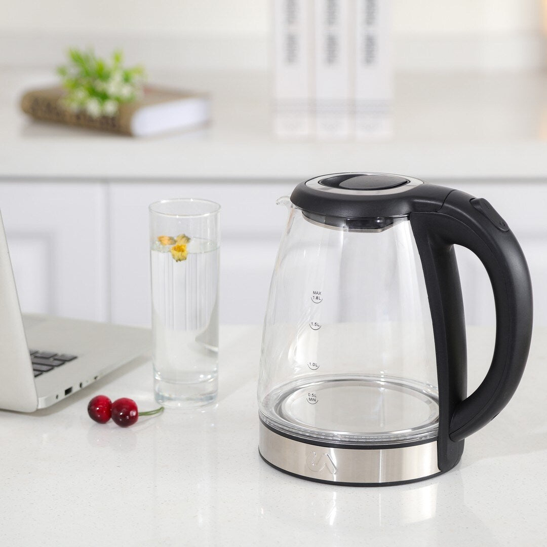 Uber Appliance 1.8L Glass & Stainless Steel Water Boiler, Heater & Electric Tea Kettle