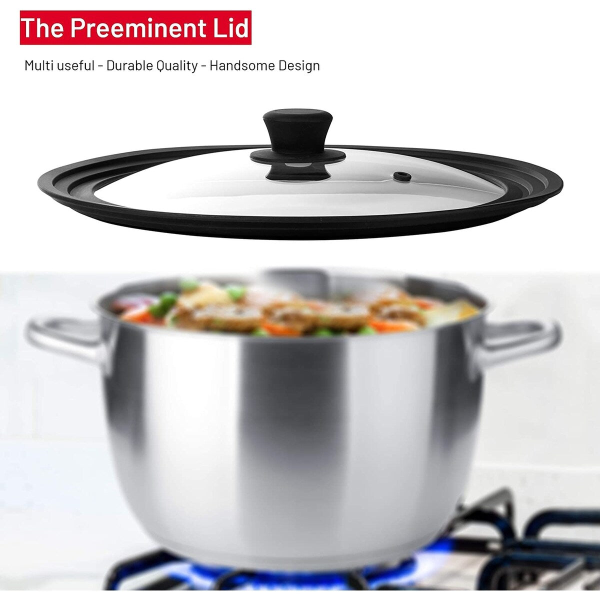 Universal Round Lid for Pans, Pots and Skillets, Rim Fits 10, 11, 12 inch Cookware - 12