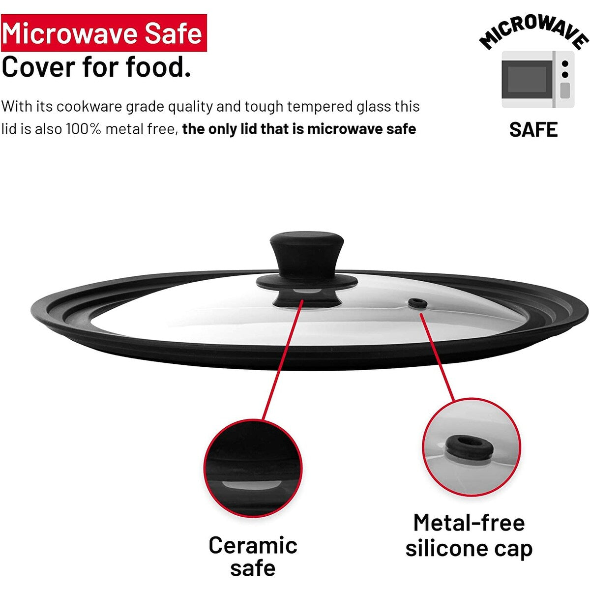 Universal Round Lid for Pans, Pots and Skillets, Rim Fits 10, 11, 12 inch Cookware - 12