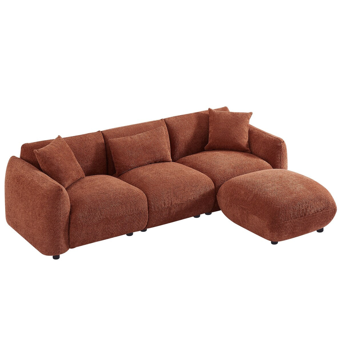 Upholstered Comfortable Soft Lamb Down White Sectional Sofa Couch with Ottoman