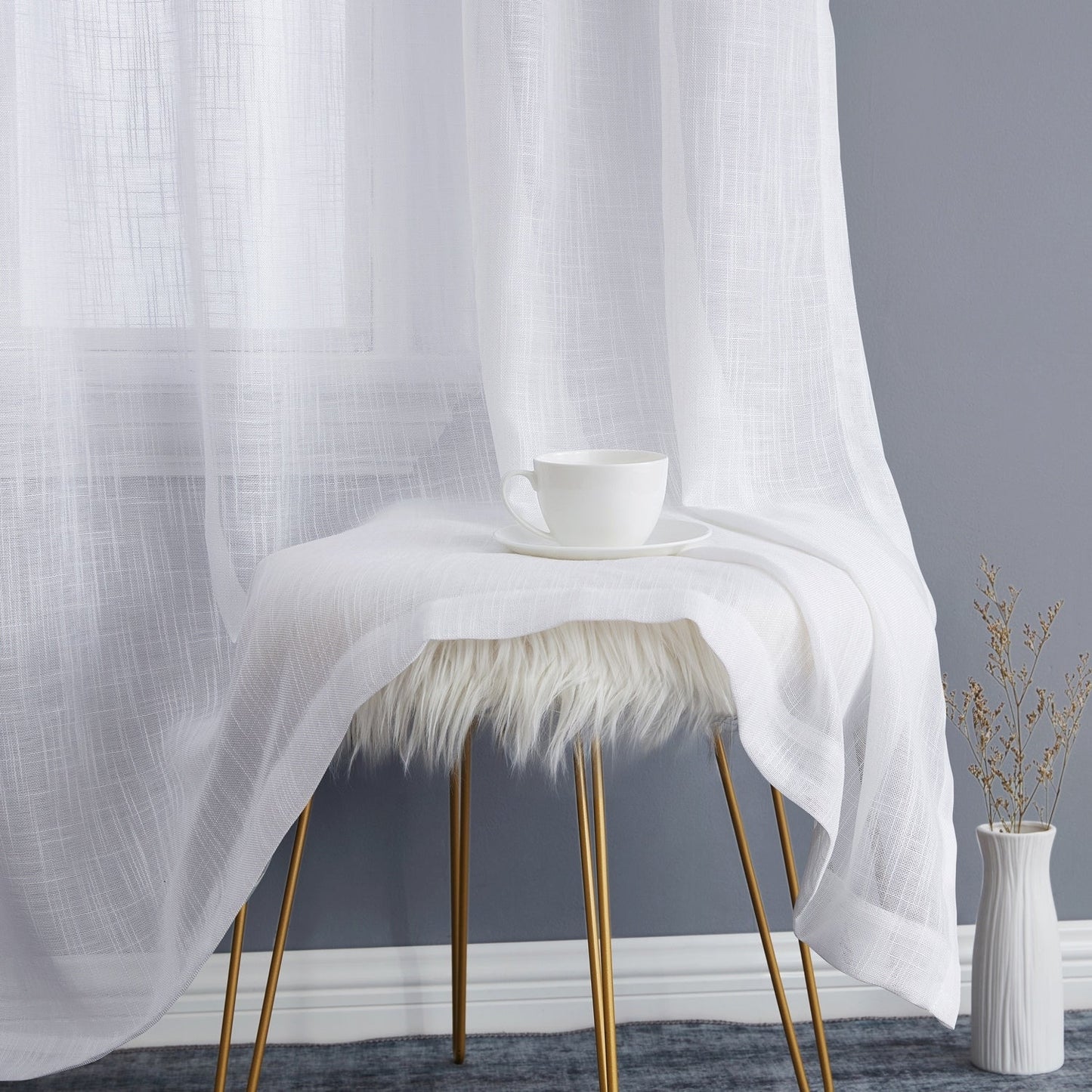 HLC.me Abbey Faux Linen Textured Semi Sheer Privacy Light Filtering Transparent Window Grommet Curtain Panels, Pair