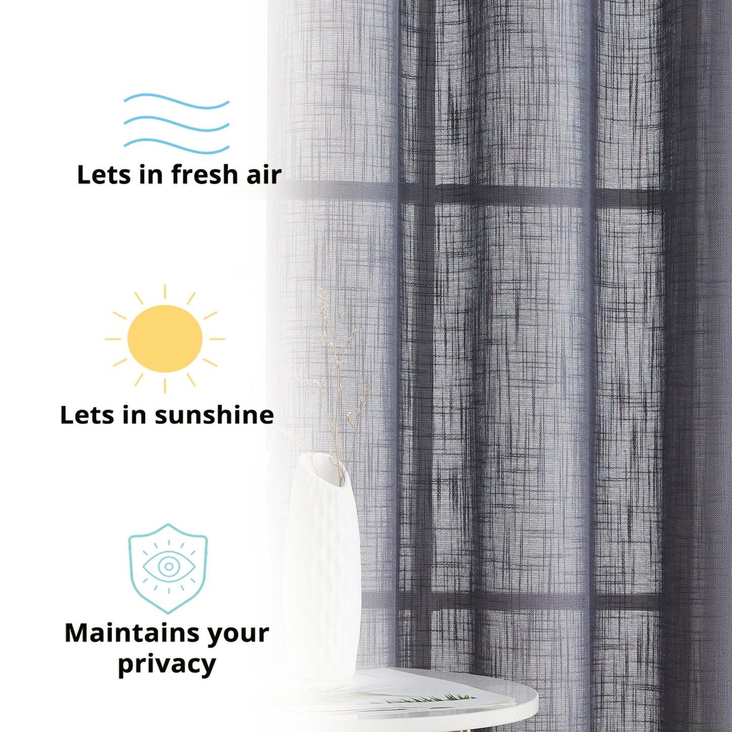 HLC.me Abbey Faux Linen Textured Semi Sheer Privacy Light Filtering Transparent Window Grommet Curtain Panels, Pair