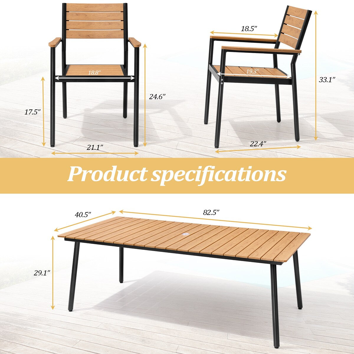 VredHom 9-Piece Outdoor Patio Dining Table Set with Stackable Chairs - Set of 9