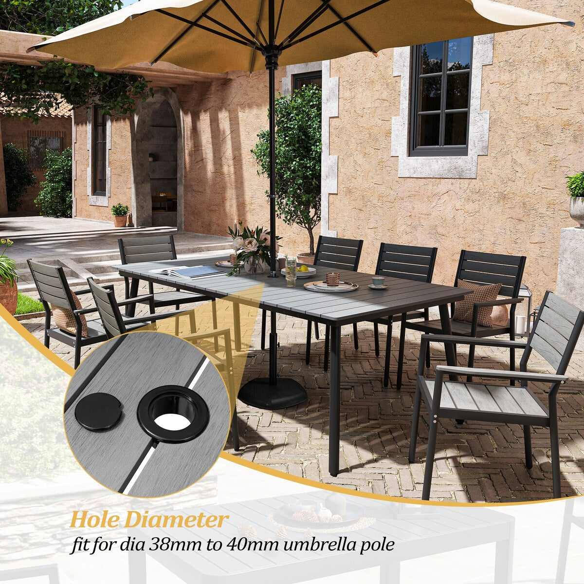 VredHom 9-Piece Outdoor Patio Dining Table Set with Stackable Chairs - Set of 9