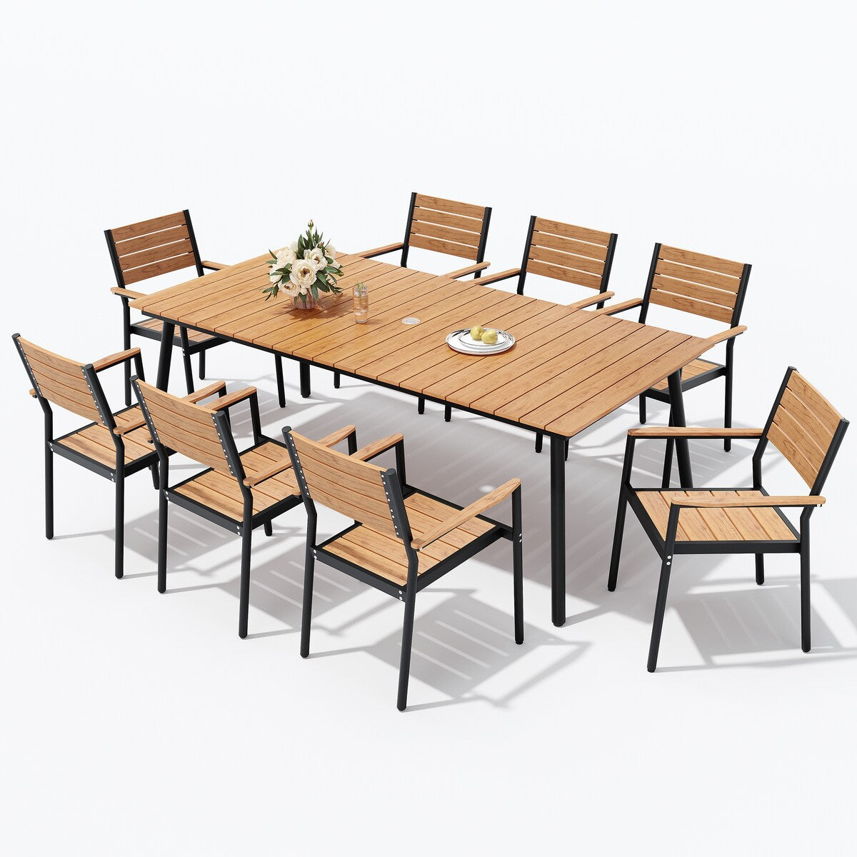 VredHom 9-Piece Outdoor Patio Dining Table Set with Stackable Chairs - Set of 9