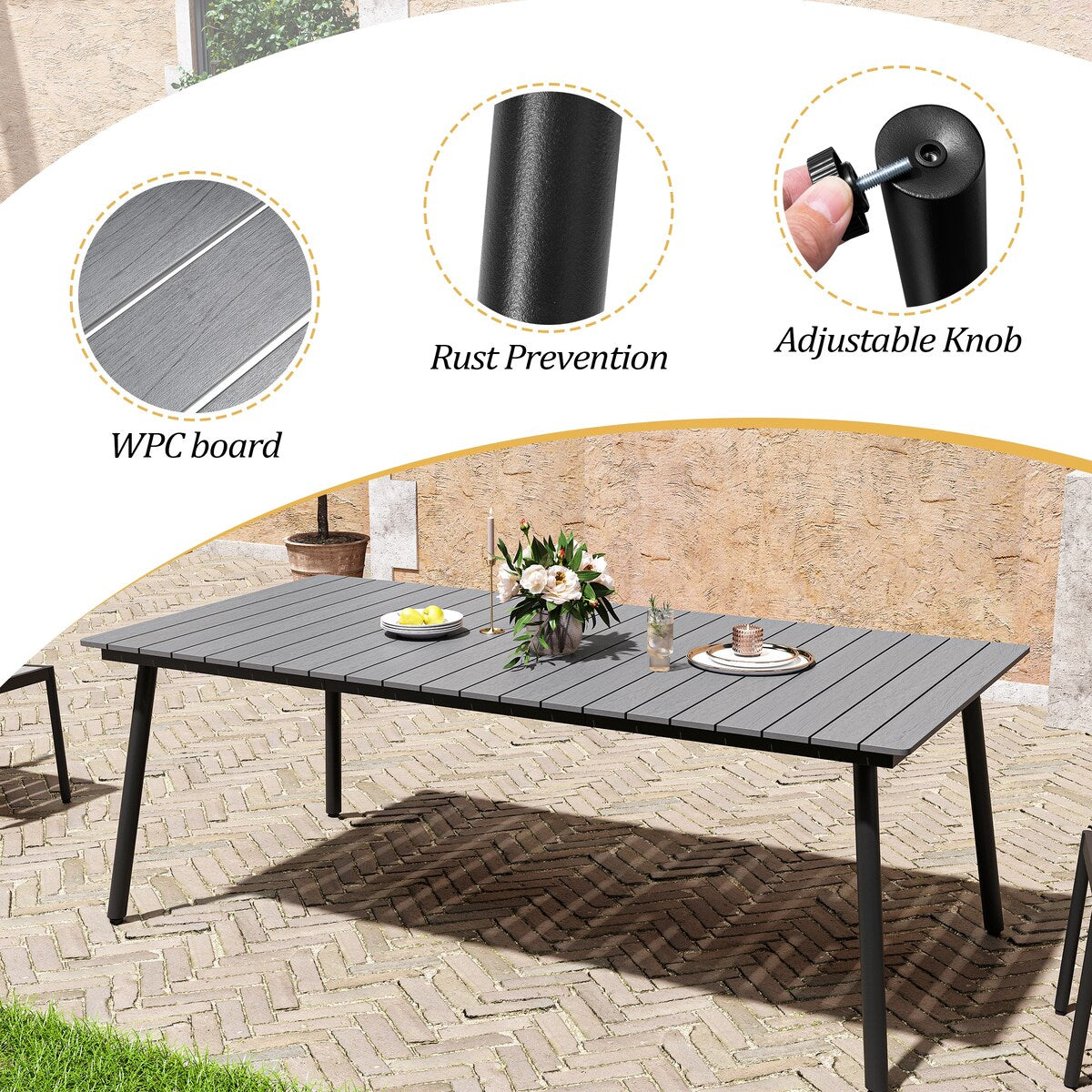 VredHom 9-Piece Outdoor Patio Dining Table Set with Stackable Chairs - Set of 9