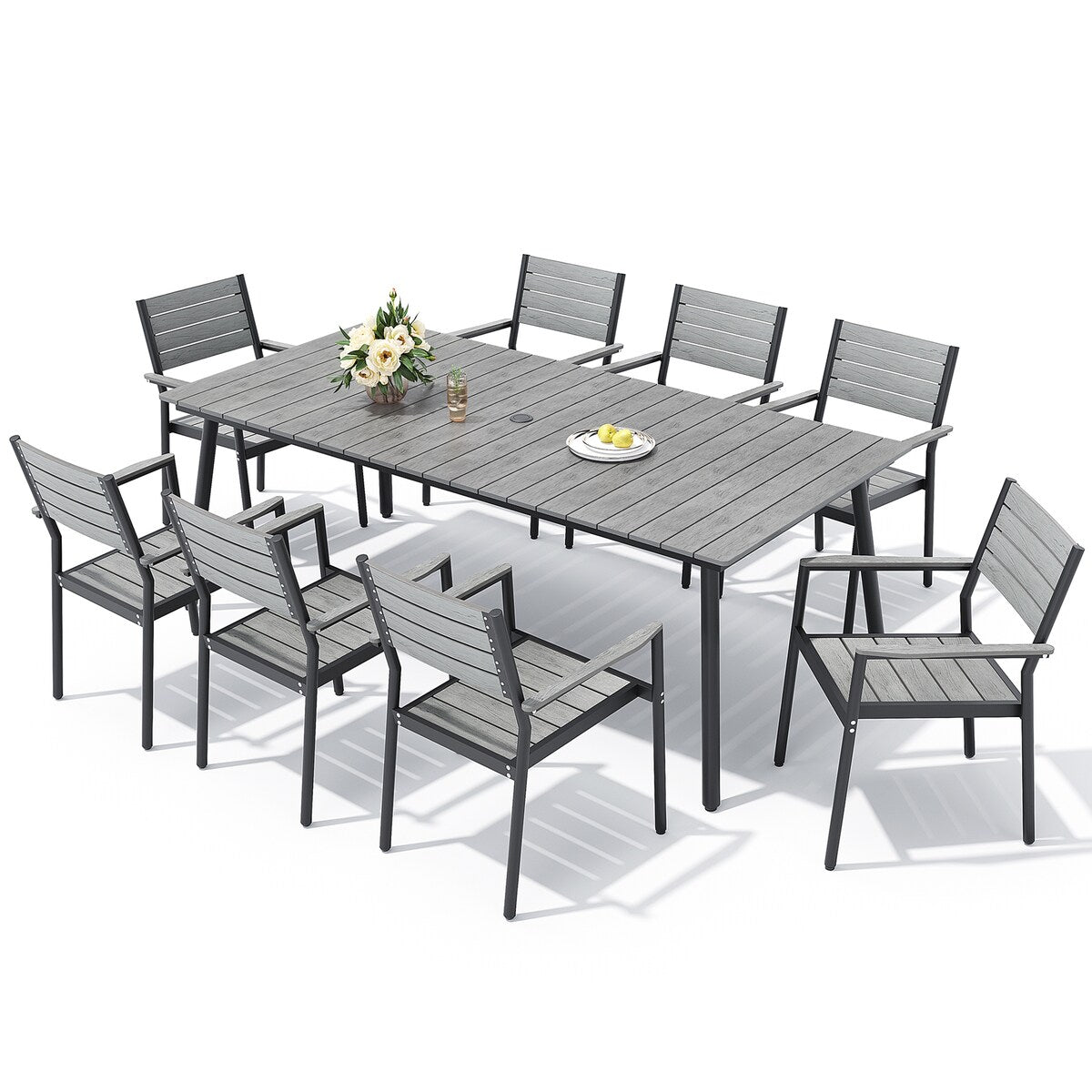 VredHom 9-Piece Outdoor Patio Dining Table Set with Stackable Chairs - Set of 9