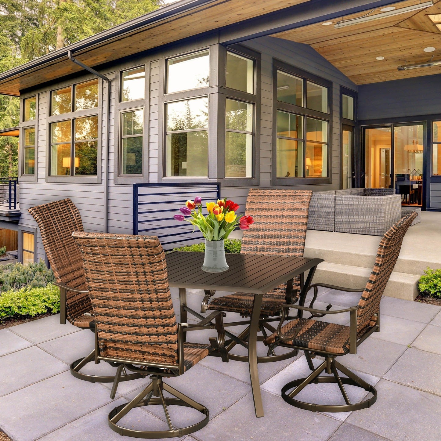 Westin Aluminum & Wicker Swivel Rocking 5pc Dining Set