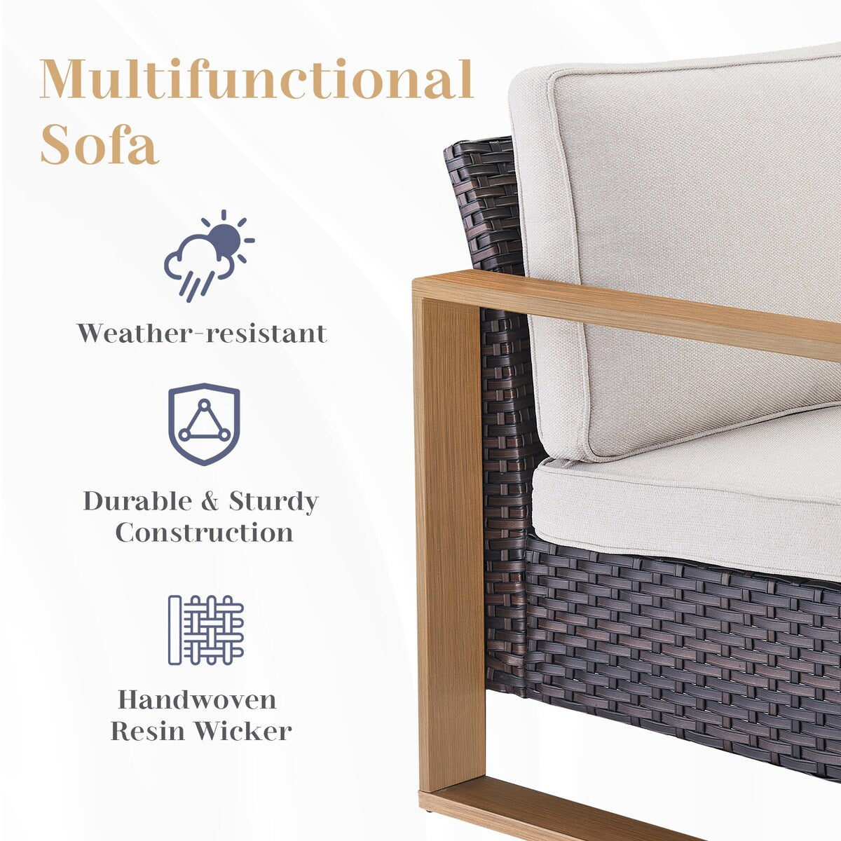 Wicker Sofa Rattan Swivel Chair with Club Chair and Ottoman - Brown