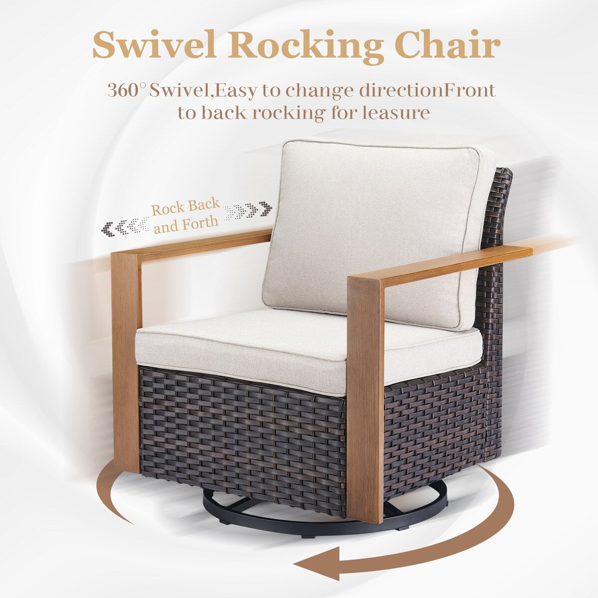 Wicker Sofa Rattan Swivel Chair with Club Chair and Ottoman - Brown