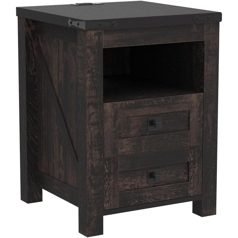 Farmhouse Nightstand with Charging Station, End Table, Side Table