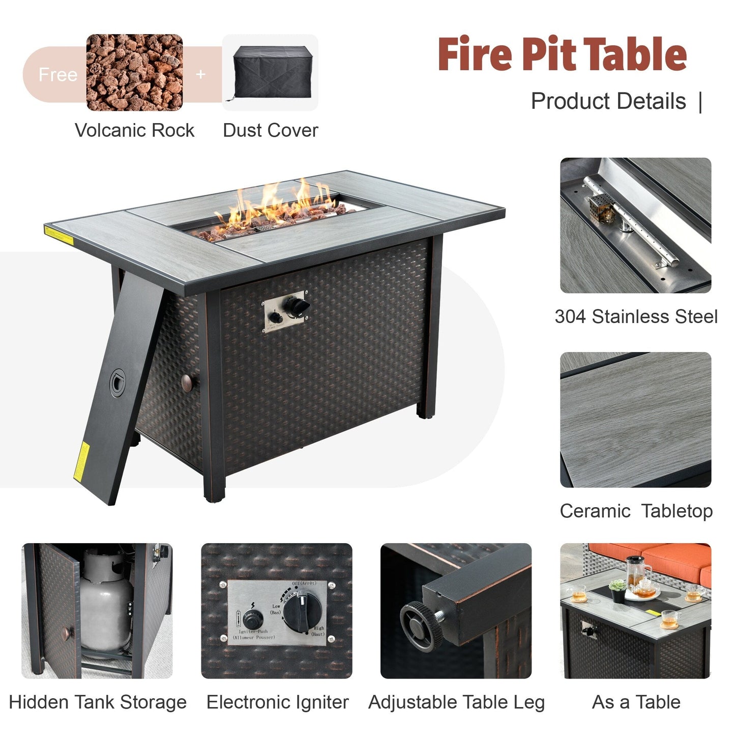 XIZZI 10-piece Patio Furniture Outdoor Seating Set with Fire Table