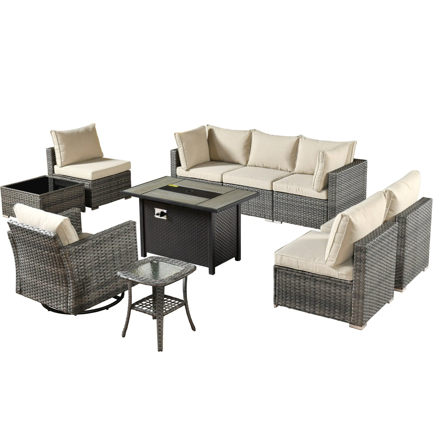 XIZZI 10-piece Patio Furniture Outdoor Seating Set with Fire Table