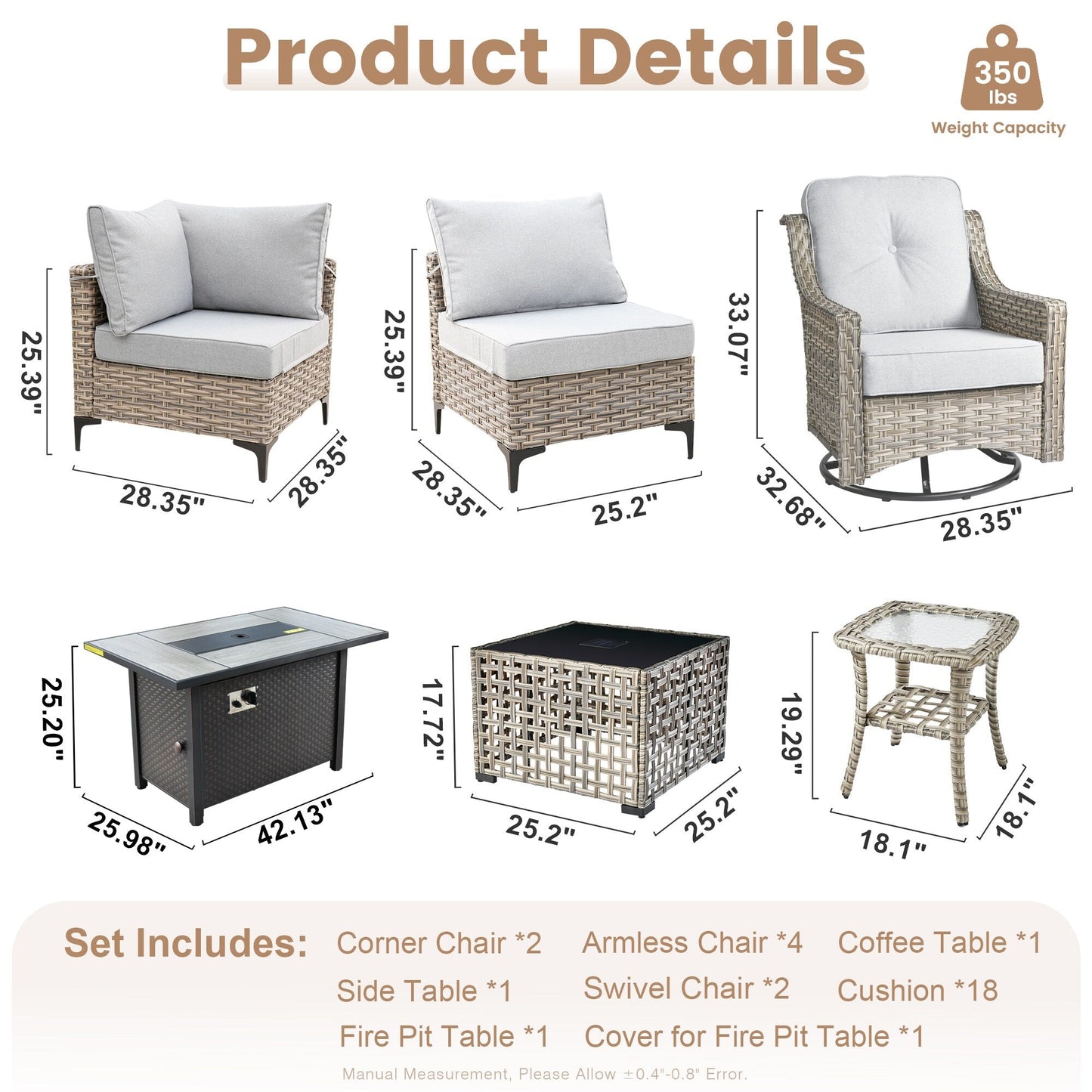 XIZZI 11-piece Patio Rattan Wicker Furniture Set with Fire Pit Table