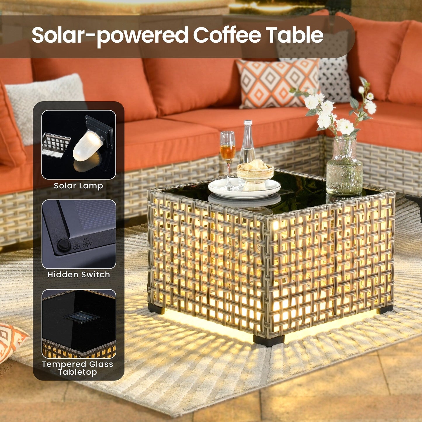 XIZZI 11-piece Patio Rattan Wicker Furniture Set with Fire Pit Table