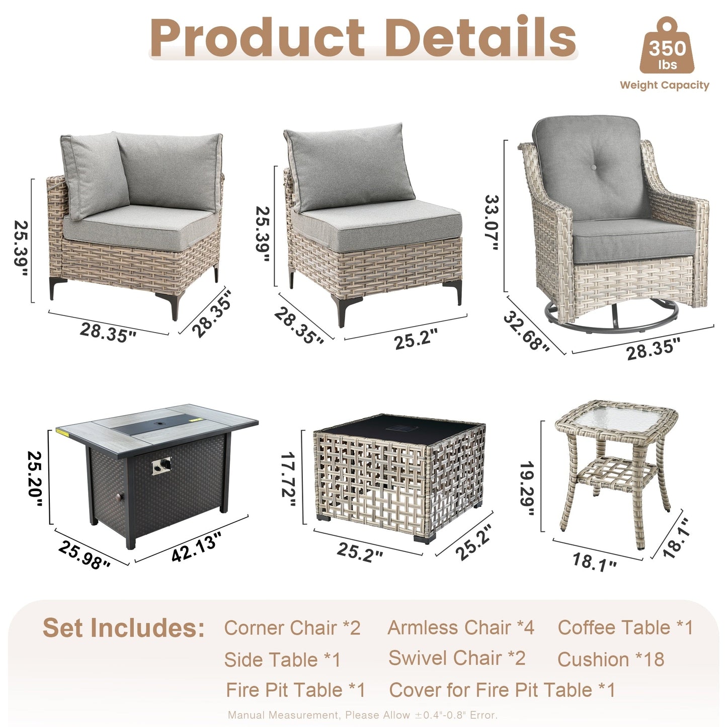 XIZZI 11-piece Patio Rattan Wicker Furniture Set with Fire Pit Table