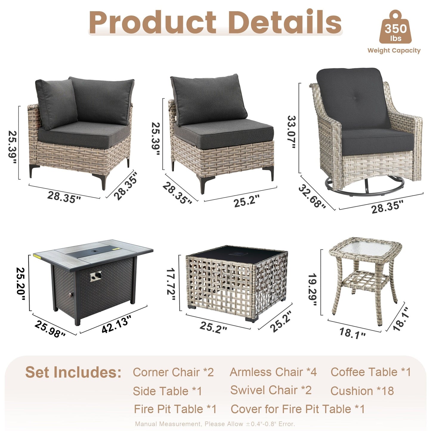 XIZZI 11-piece Patio Rattan Wicker Furniture Set with Fire Pit Table
