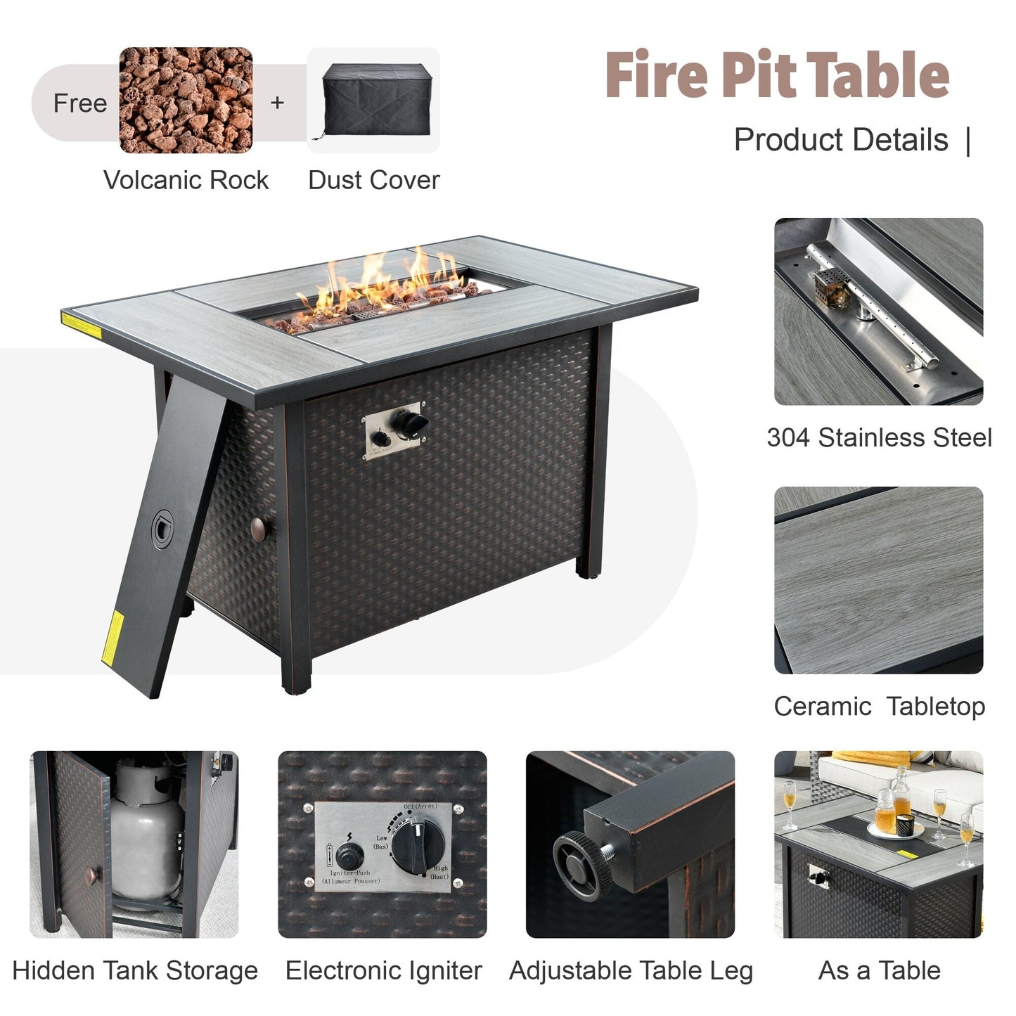 XIZZI 13-piece Outdoor Patio Wicker Furniture Set with Fire Table