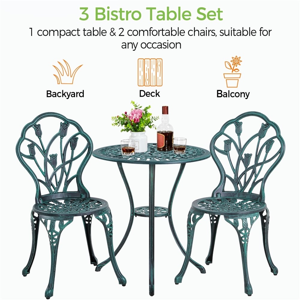 Yaheetech 3 Piece Outdoor Bistro Set with Umbrella Hole Aluminium Table Set