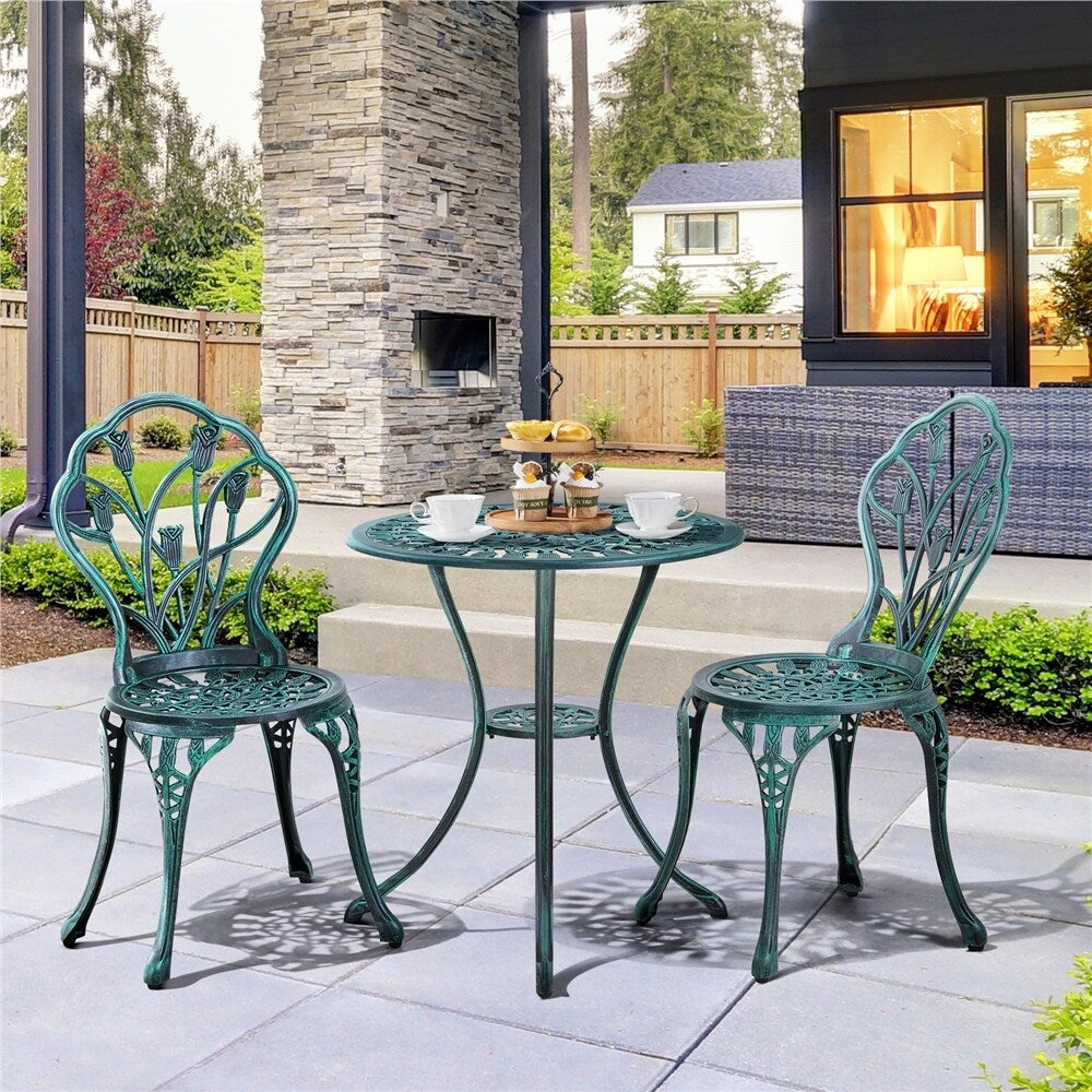 Yaheetech 3 Piece Outdoor Bistro Set with Umbrella Hole Aluminium Table Set