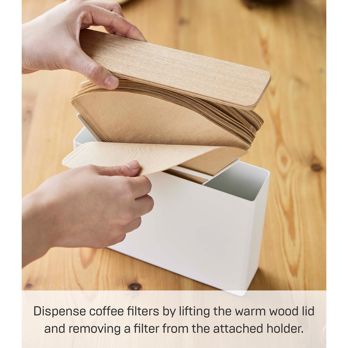 Yamazaki Home Coffee Filter Case - Size 04, Steel and Wood, 04 Coffee Filters, Lid - L 2.05 x W 8.27 x H 6.1 inches