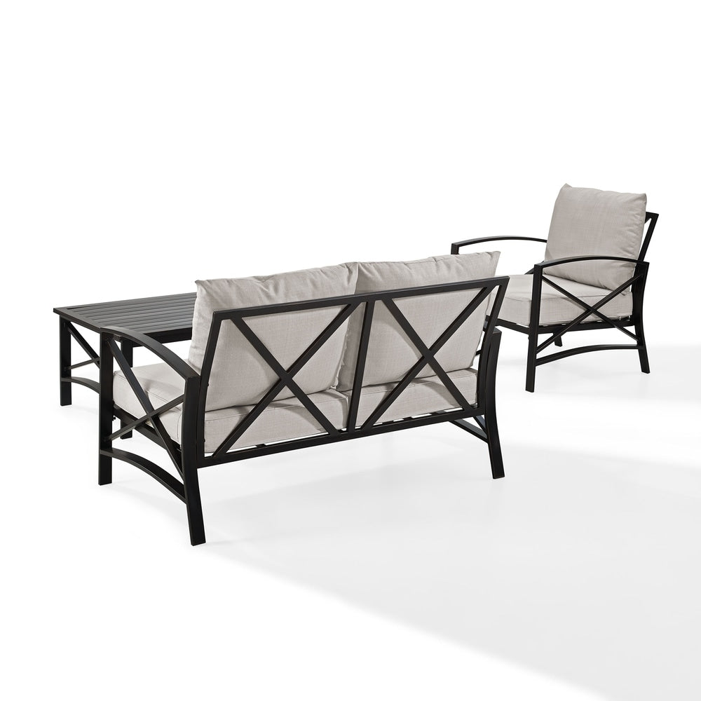 Crosley Kaplan 3 Piece Outdoor Loveseat Patio Furniture Set - 95.5W x 66.5D x 36H