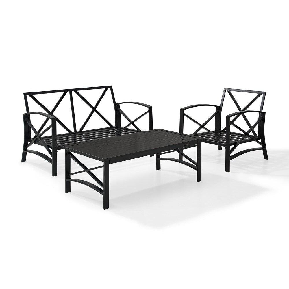 Crosley Kaplan 3 Piece Outdoor Loveseat Patio Furniture Set - 95.5W x 66.5D x 36H