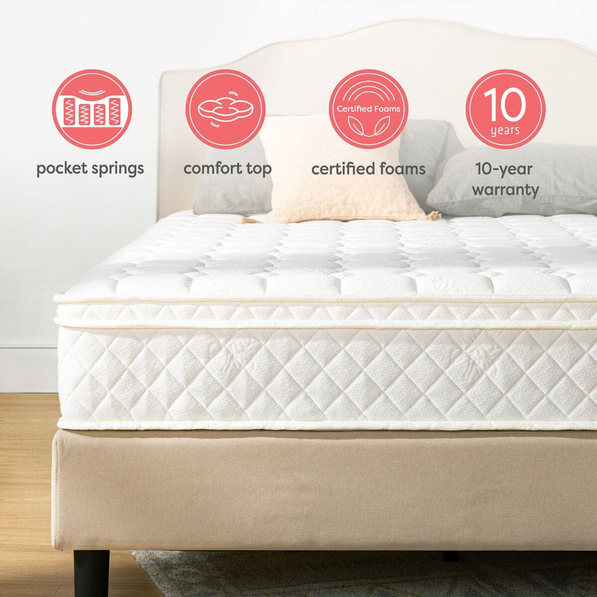 10 Inch Euro Top Pocket Spring Mattress - Crown Comfort