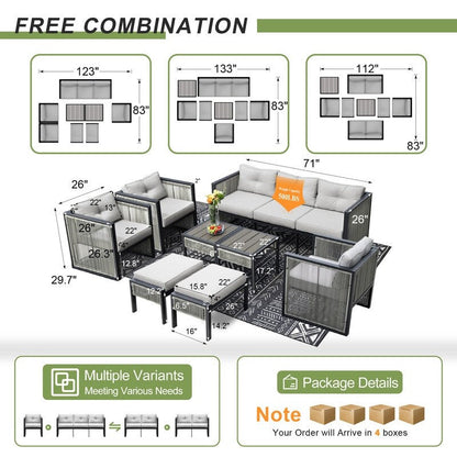 FINCATI 10 PCS Outdoor Patio Sectional Furniture Modern Luxury Wicker Sofa Sets with