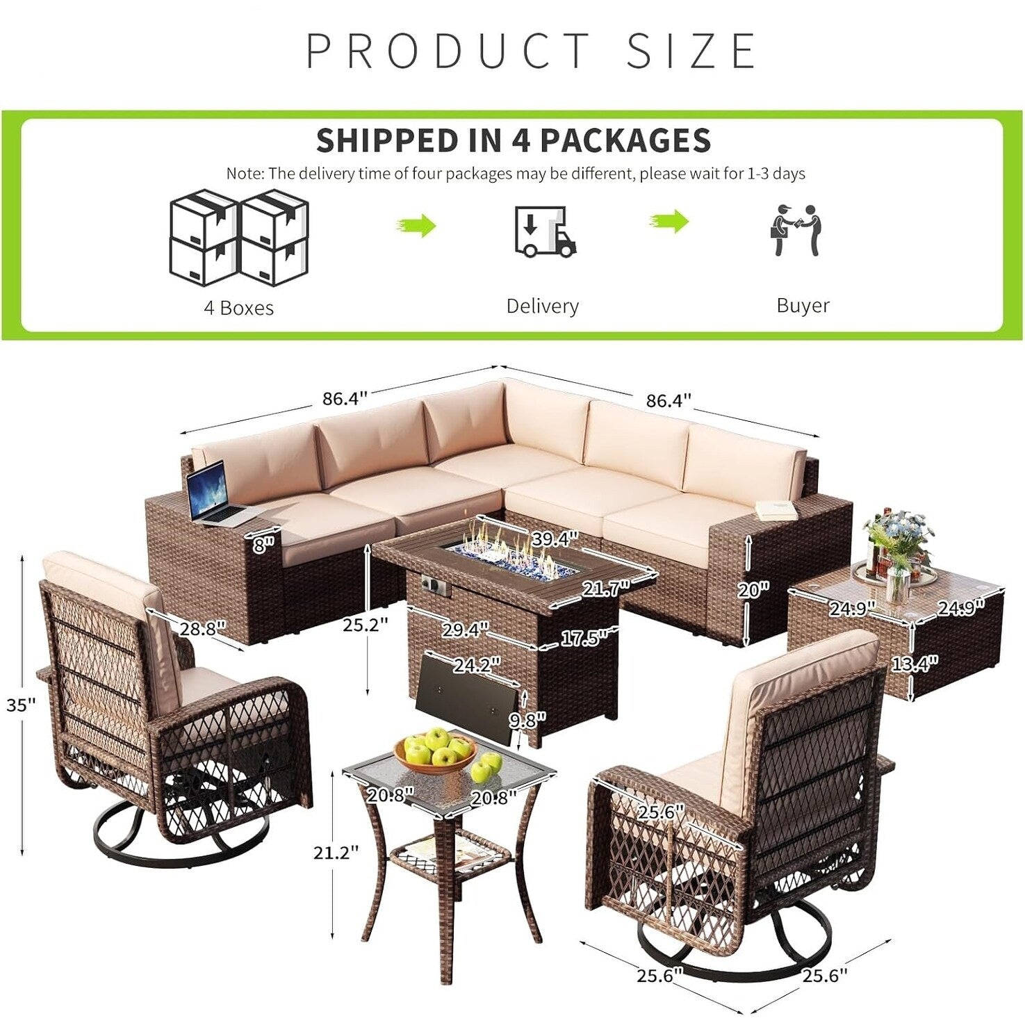 10-Piece Wicker Sectional Sofa Set