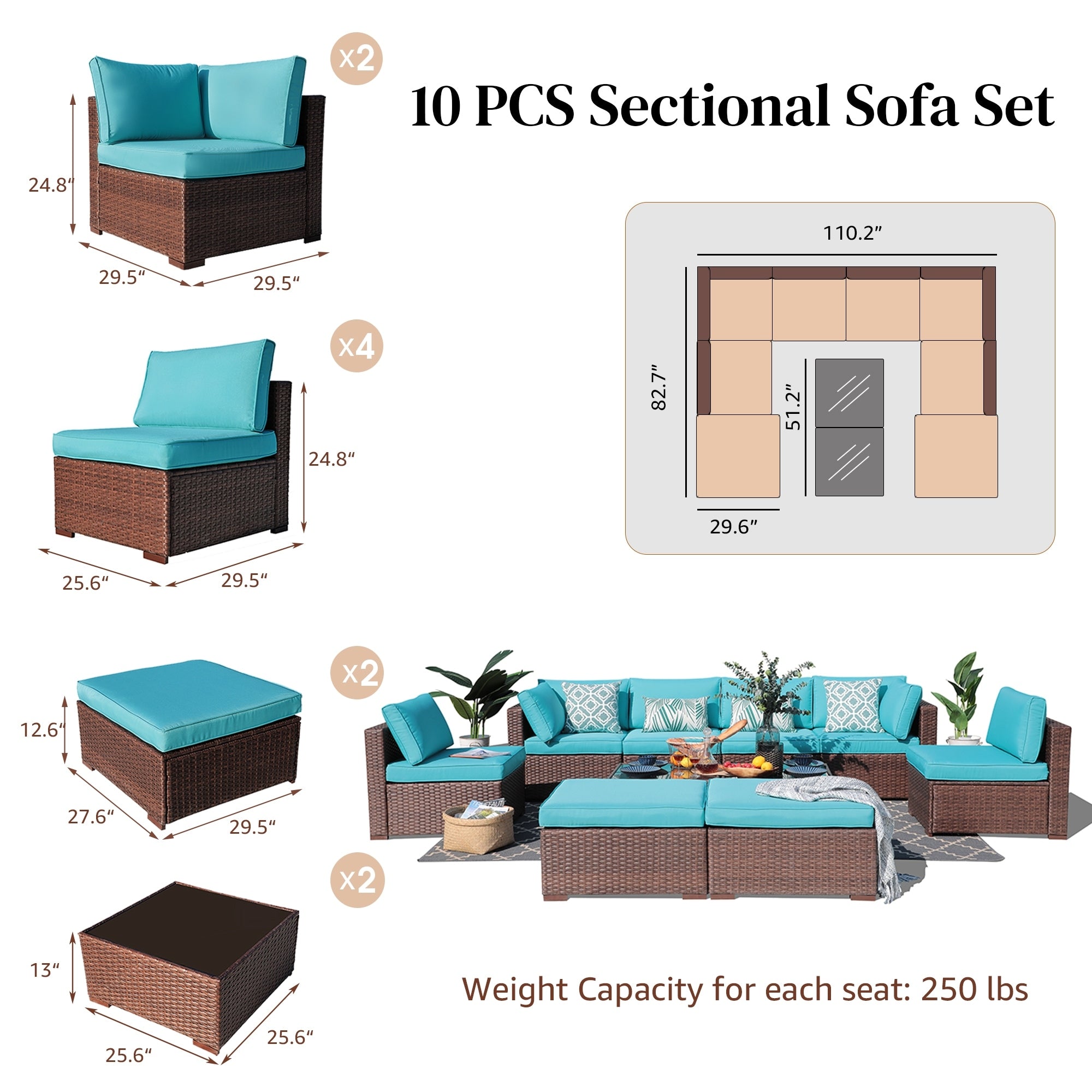 10-piece Wicker Sectional Sofa Set