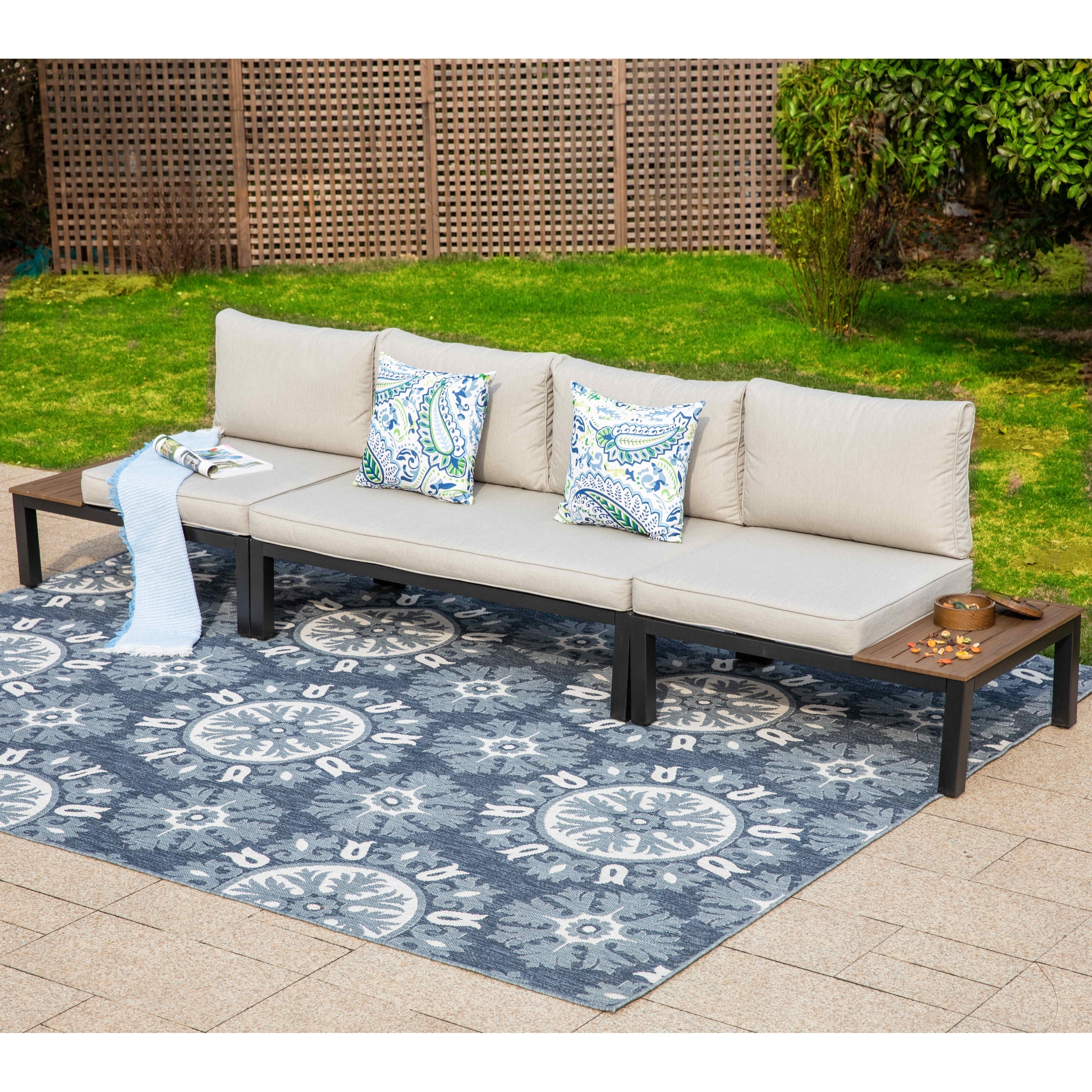 10-Seat Patio Sectional sofa set, E-coating Steel frame Conversation Sets with Built-in Side Table , Grey Cushion