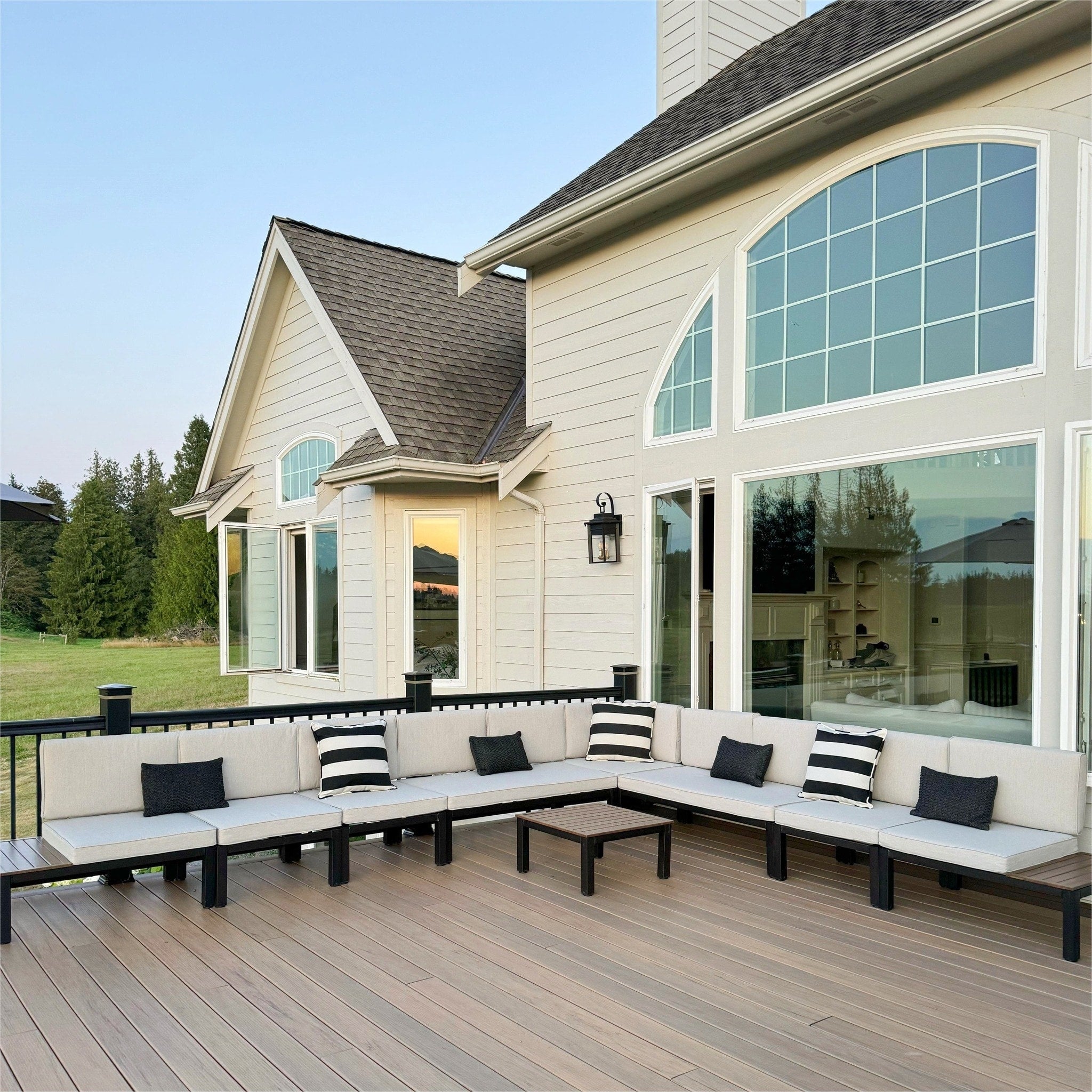 10-Seat Patio Sectional sofa set, E-coating Steel frame Conversation Sets with Built-in Side Table , Grey Cushion