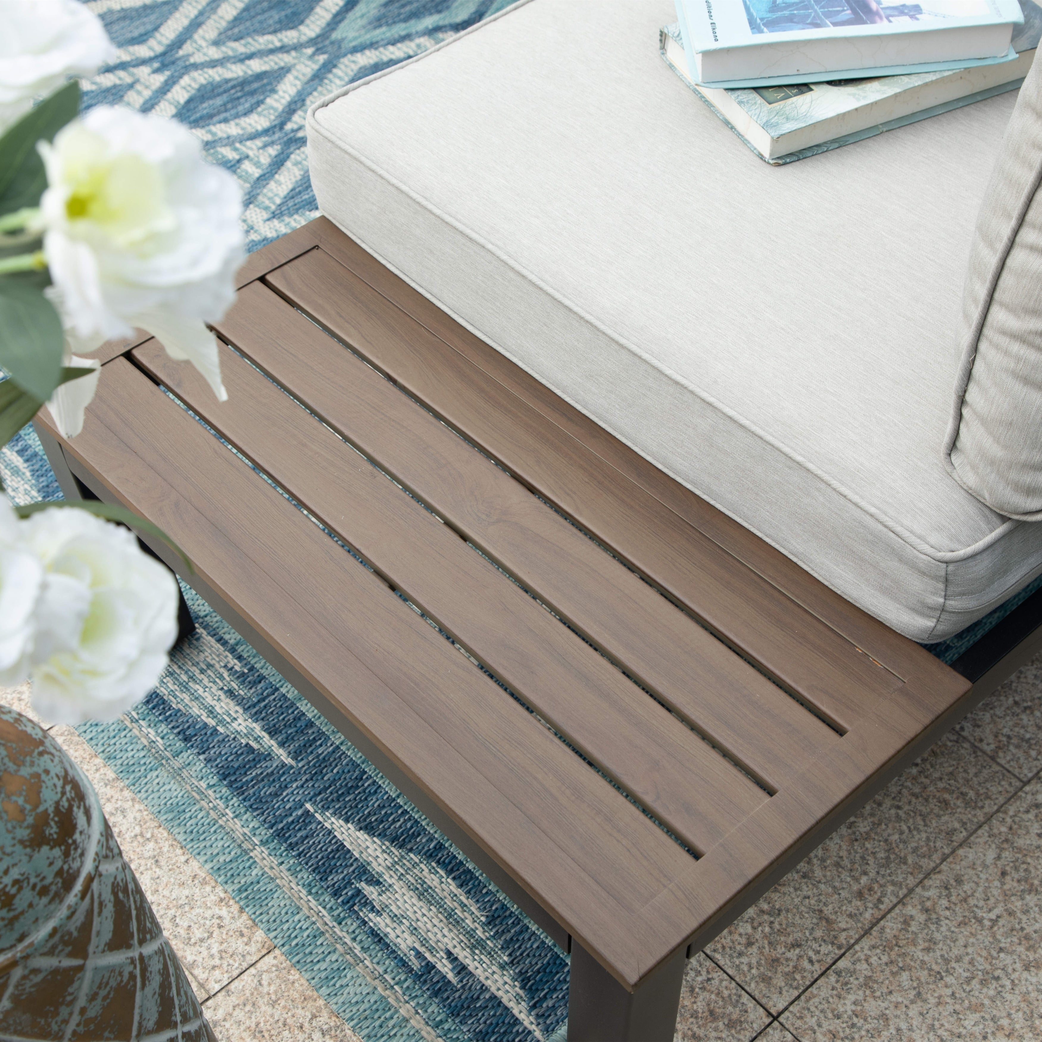 10-Seat Patio Sectional sofa set, E-coating Steel frame Conversation Sets with Built-in Side Table , Grey Cushion