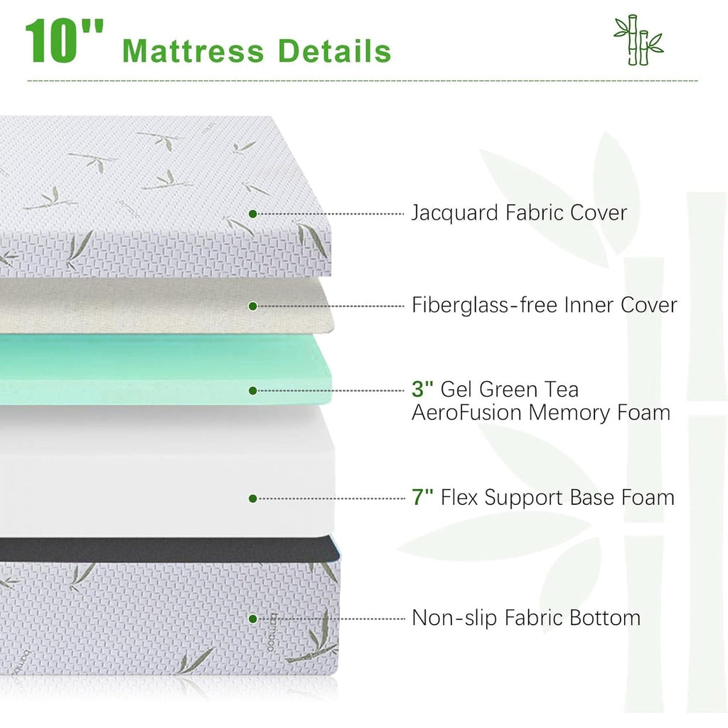 10 inch Gel Memory Foam Mattress in a Box, Medium Pressure Relieving Motion Isolating