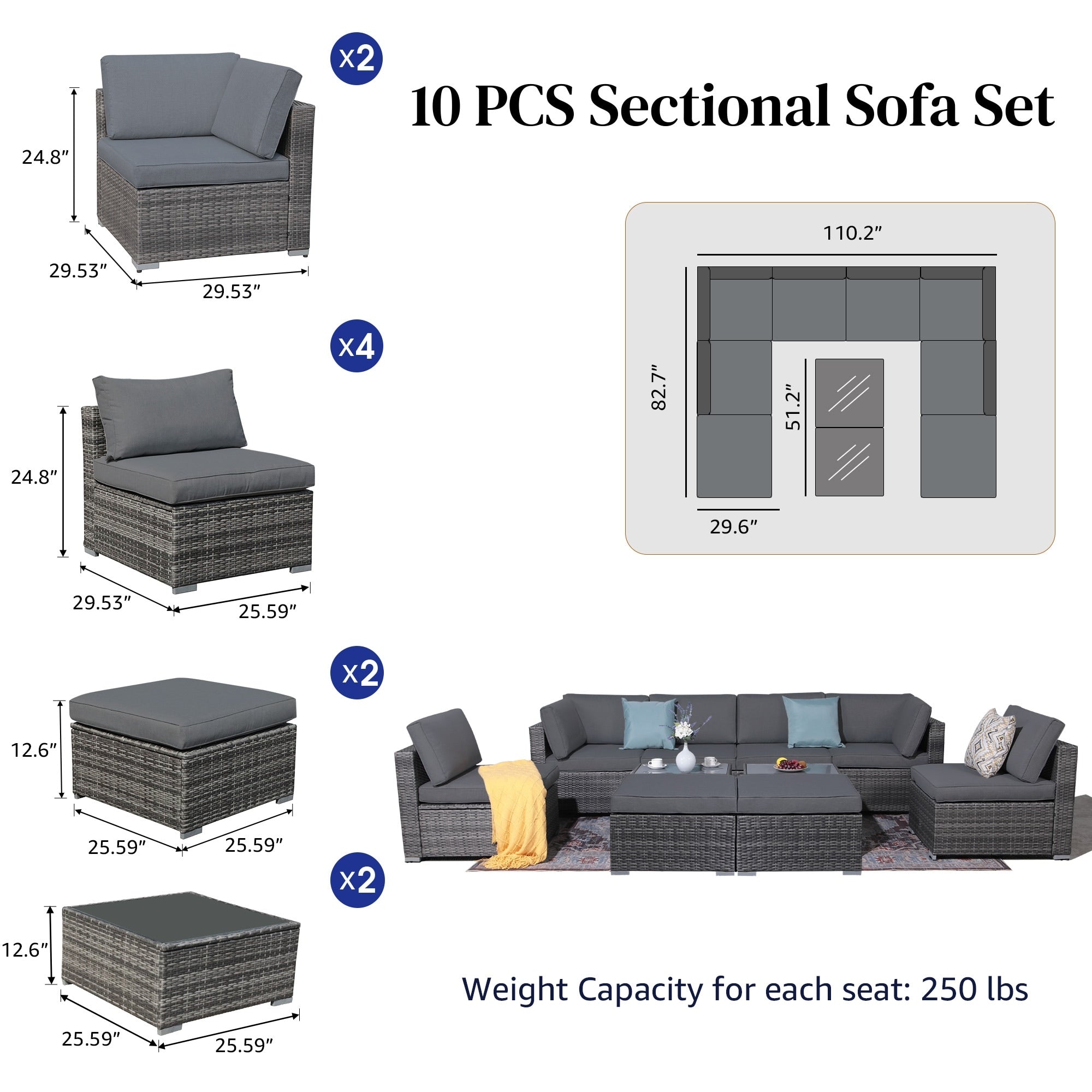 10-piece Wicker Sectional Sofa Set
