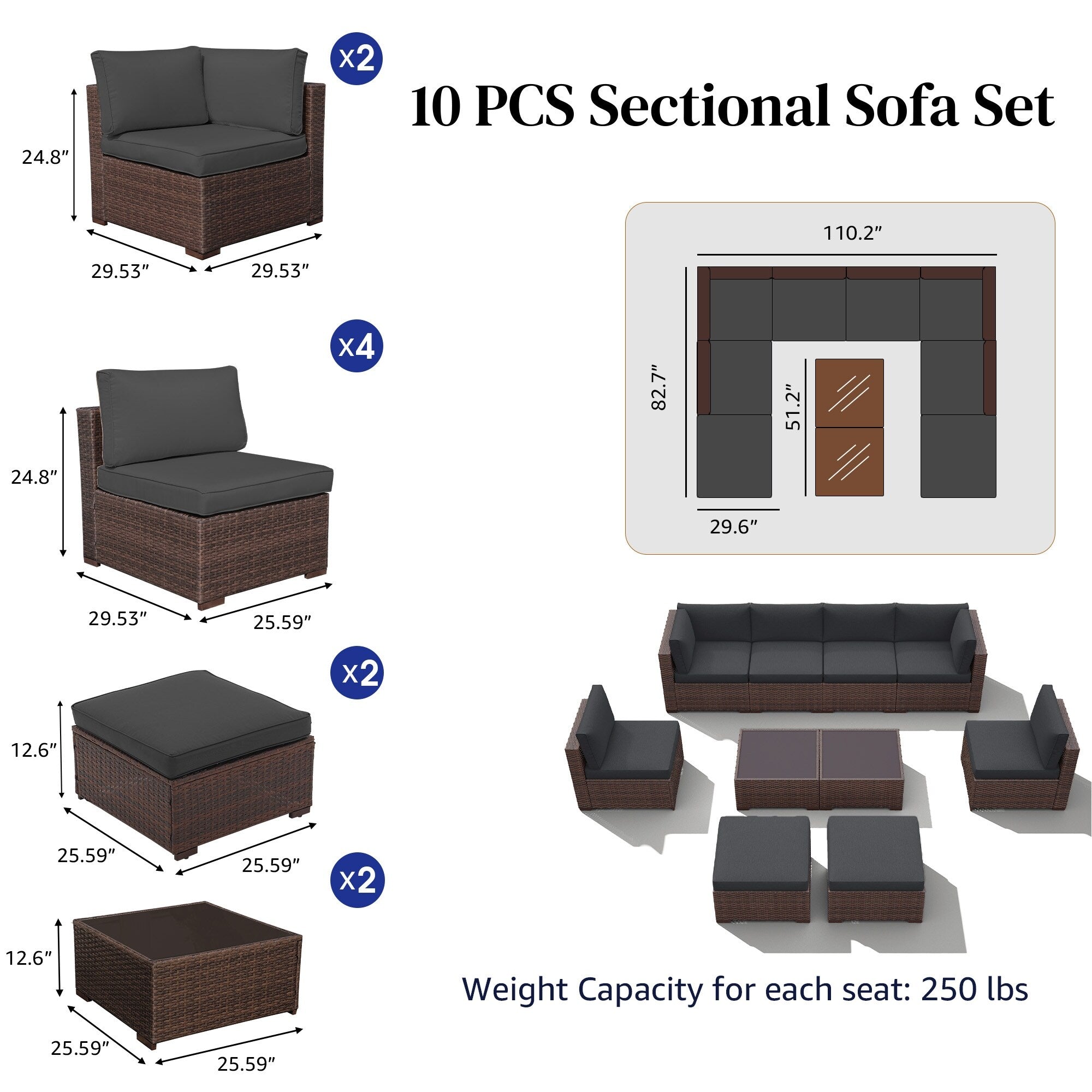 10-piece Wicker Sectional Sofa Set