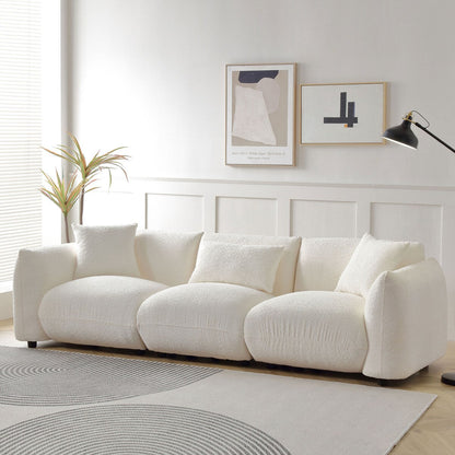 Upholstered Comfortable Soft Lamb Down White Sectional Sofa Couch with Ottoman